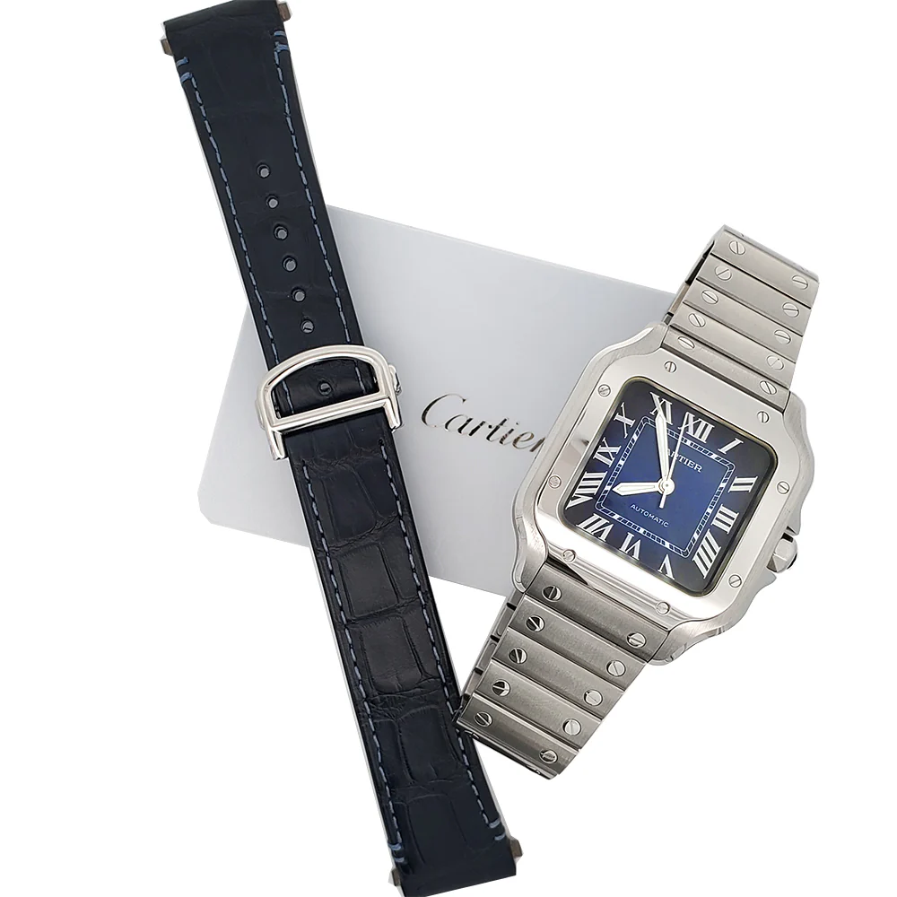 2023 Cartier Santos 35.1mm Blue Roman Steel Watch WSSA0063 Papers/Strap - Image 4