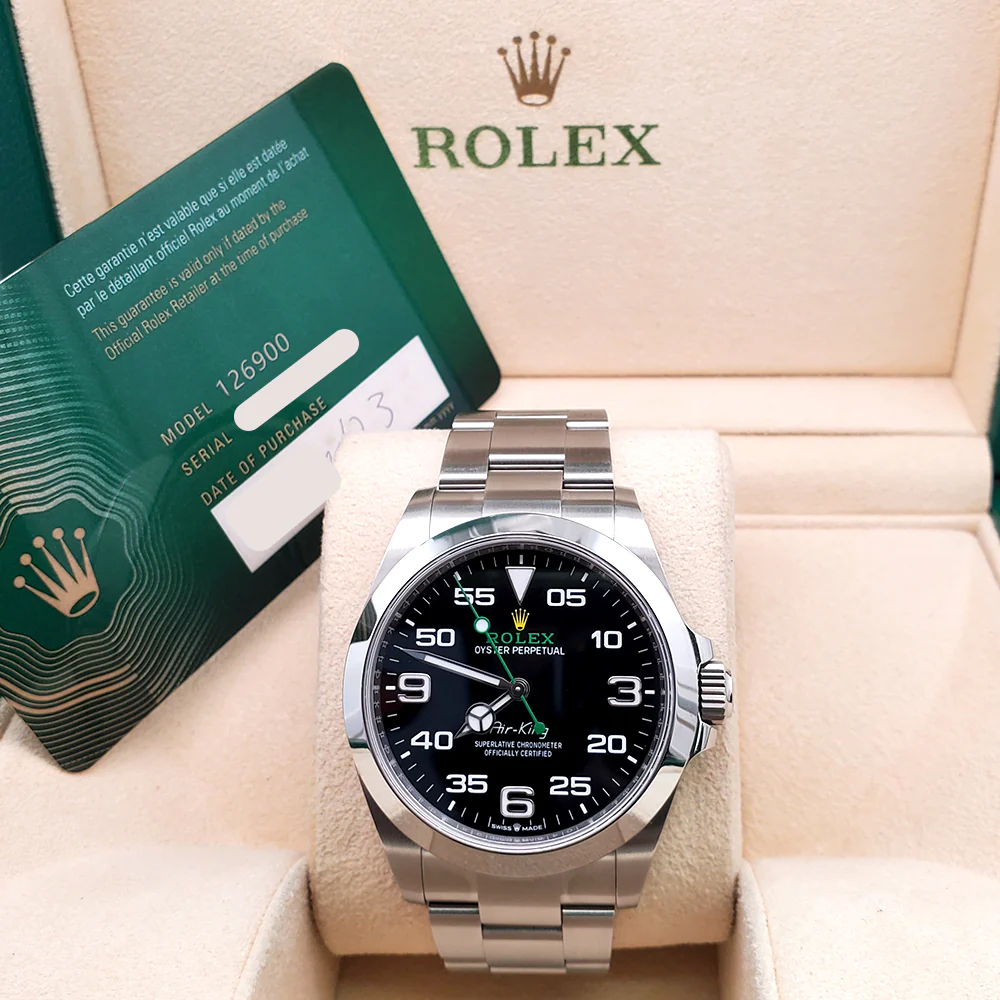 2023 Rolex Air King 126900 Black Dial Green Script Steel 40mm Watch Box Papers - Image 3