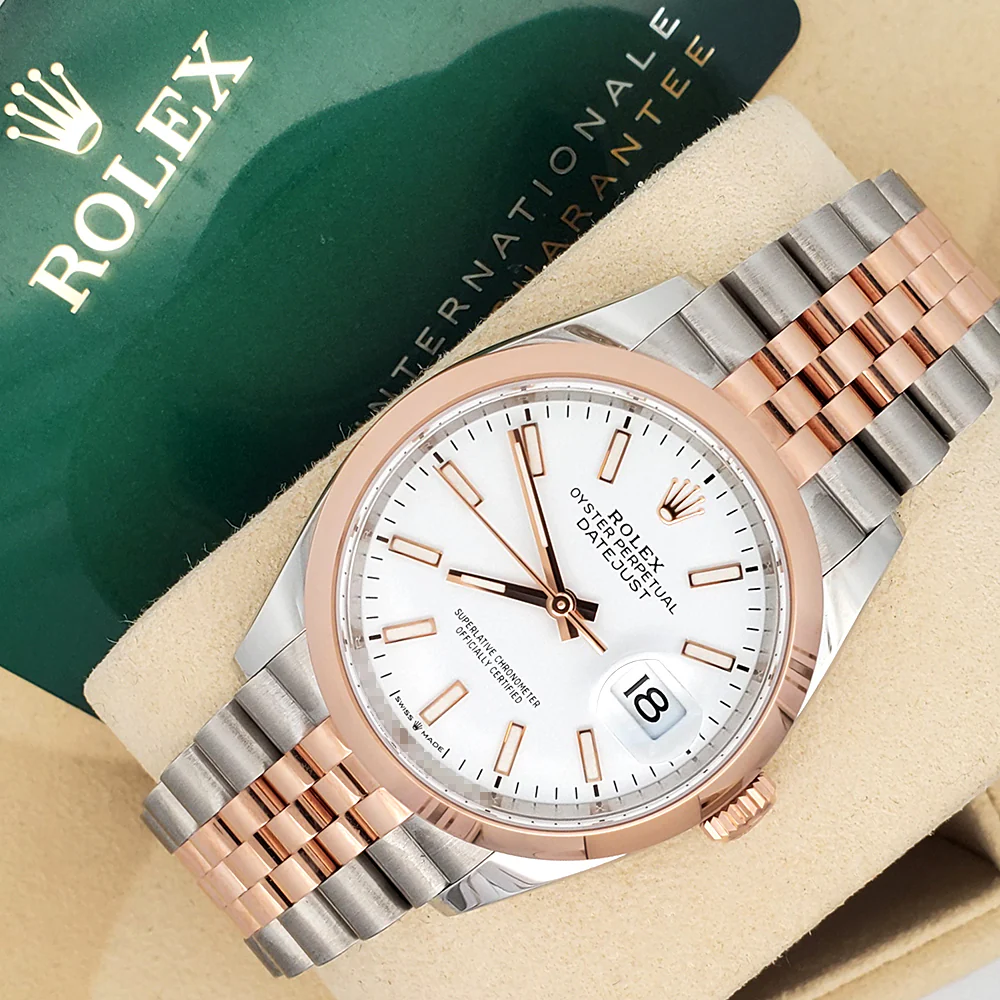 2023 Rolex Datejust 36 126201 White Index 2-Tone Rose Gold/Steel Jubilee Watch Box Papers