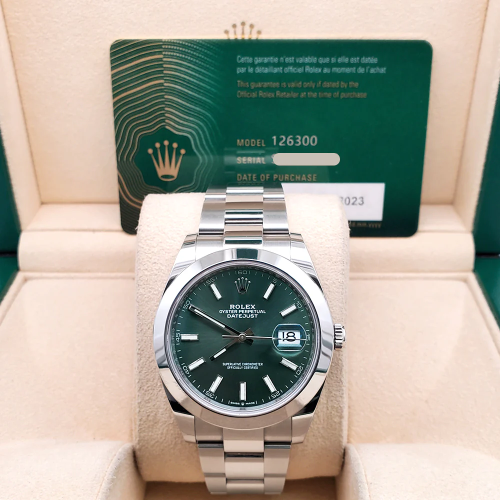 2023 Rolex Datejust 41 126300 Green Index Dial Steel Oyster Watch Box Papers - Image 3