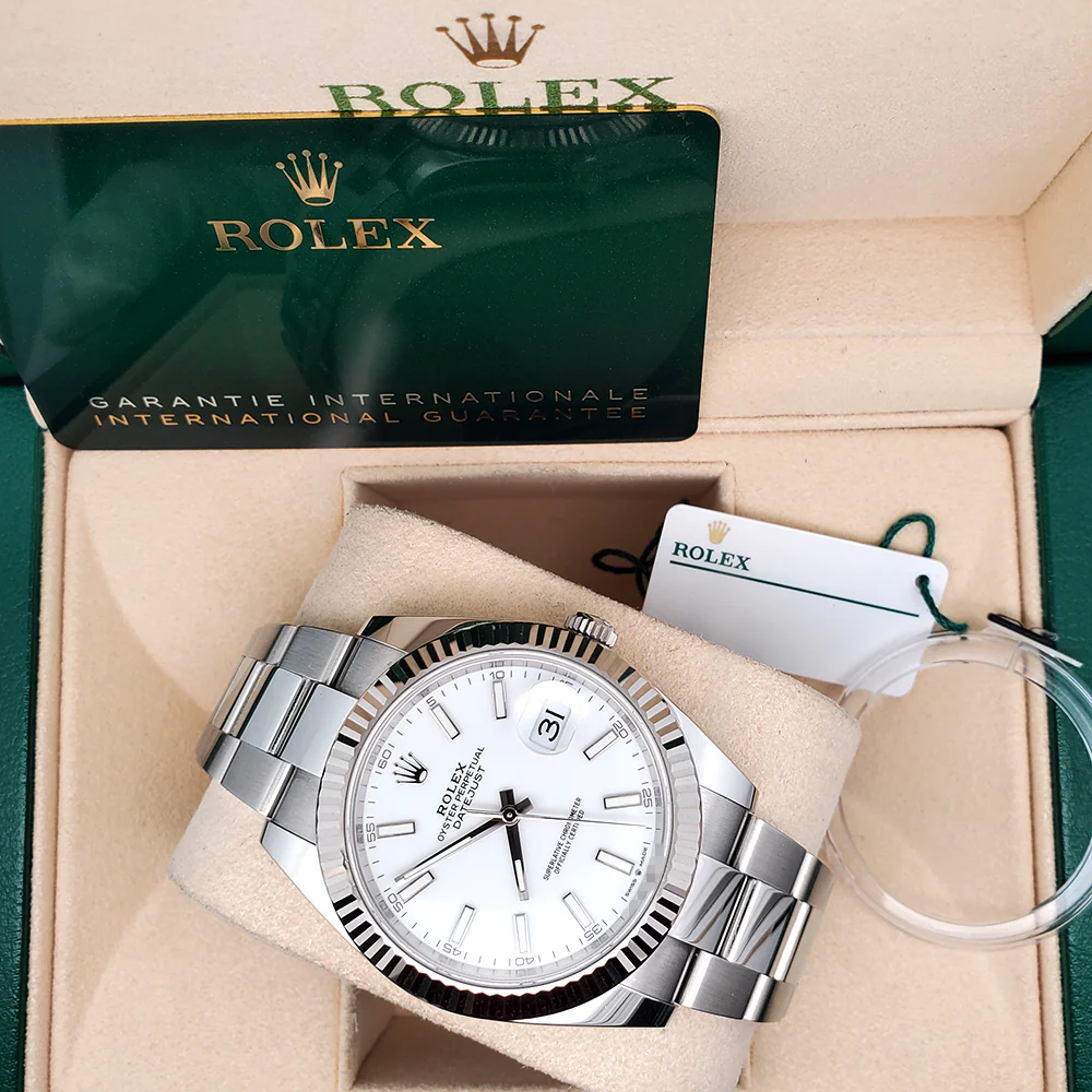 2023 Rolex Datejust 41 126334 White Index White Gold Fluted Bezel Steel Oyster Watch Box Papers - Image 2