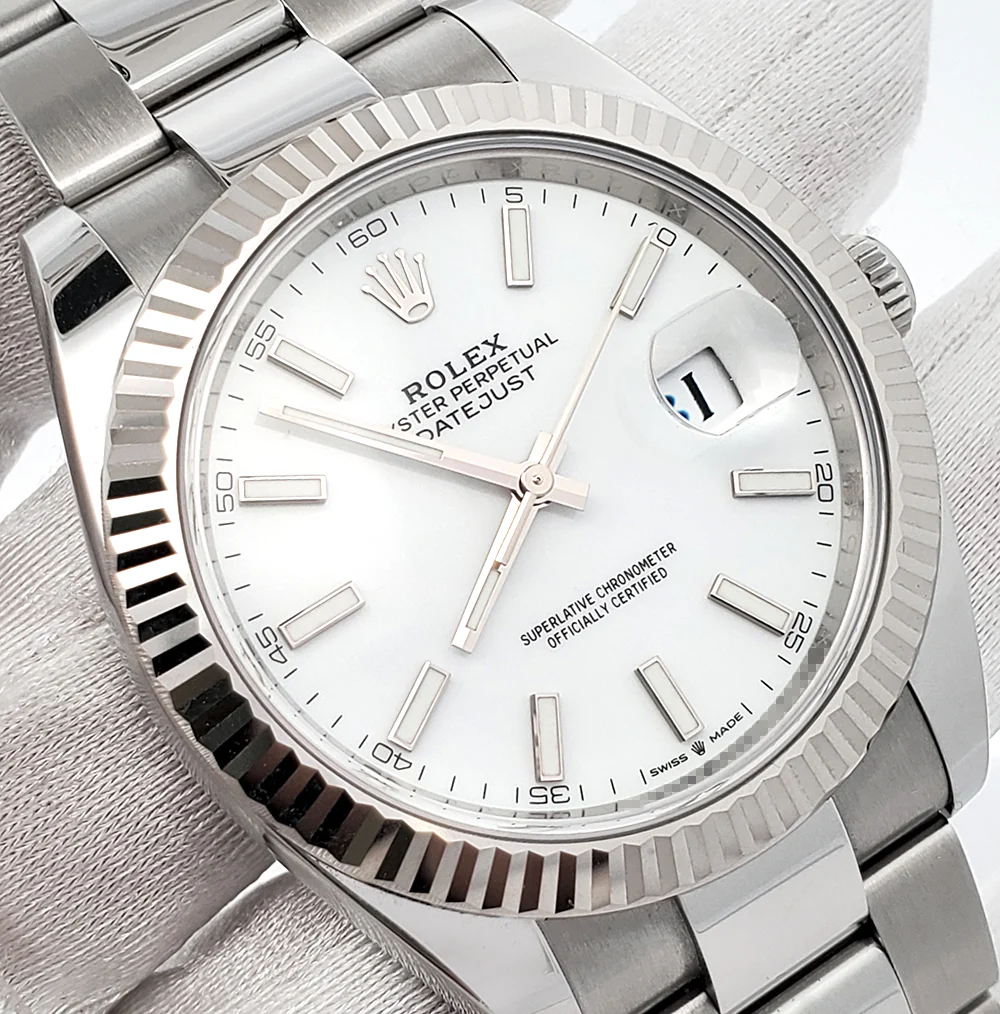 2023 Rolex Datejust 41 126334 White Index White Gold Fluted Bezel Steel Oyster Watch Box Papers - Image 3