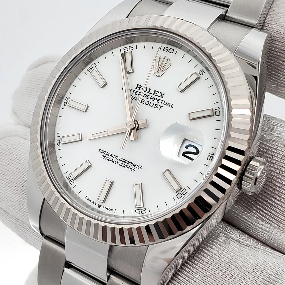 2023 Rolex Datejust 41 126334 White Index White Gold Fluted Steel Oyster Watch Box Papers - Image 2