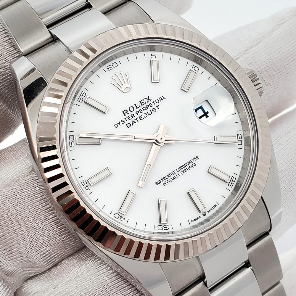 2023 Rolex Datejust 41 126334 White Index White Gold Fluted Steel Oyster Watch Box Papers - Image 3