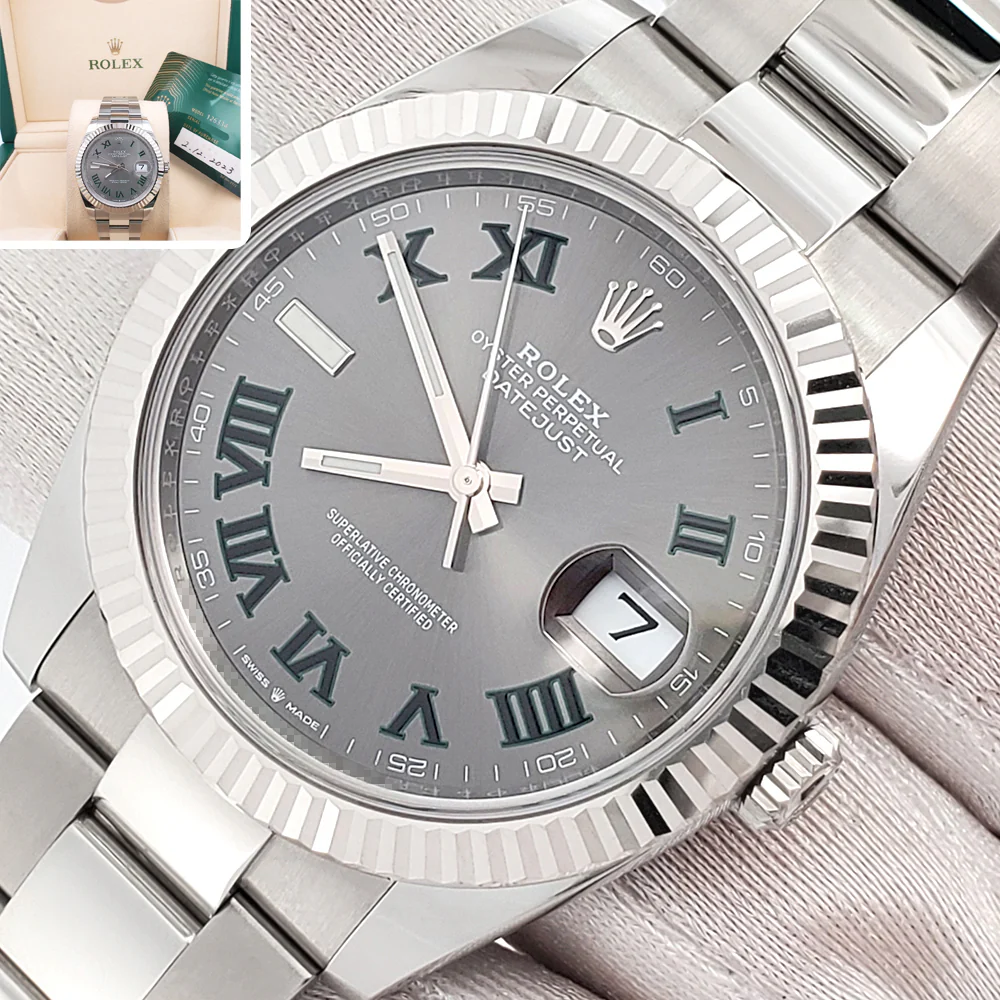 2023 Rolex Datejust 41 126334 Wimbledon Slate Roman Dial Steel Oyster Watch Box Papers