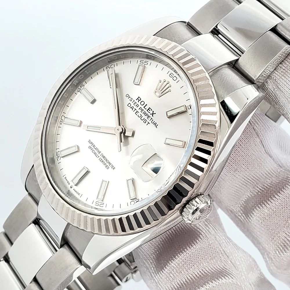 2023 Rolex Datejust 41 Silver Index White Gold Fluted Bezel Oyster Watch 126334 Box/ Papers/Tag - Image 3