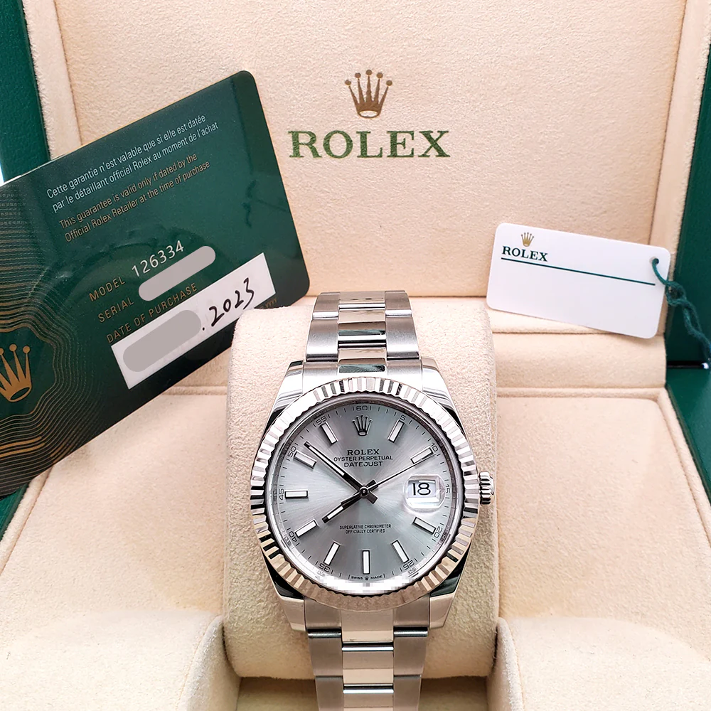 2023 Rolex Datejust 41 Silver Index White Gold Fluted Bezel Oyster Watch 126334 Box/ Papers/Tag - Image 4