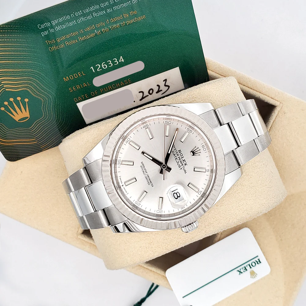 2023 Rolex Datejust 41 Silver Index White Gold Fluted Bezel Oyster Watch 126334 Box/ Papers/Tag - Image 5