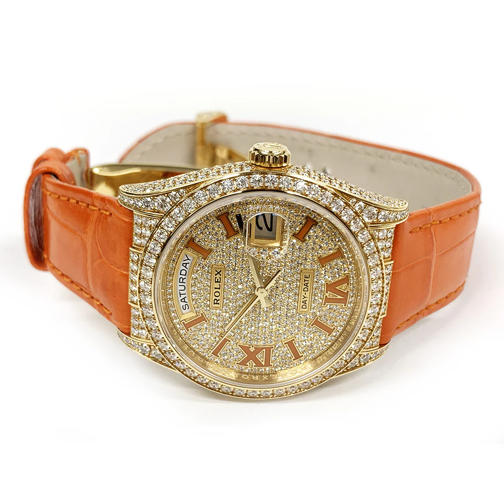 2023 Rolex Day-Date 36mm 128158RBR, Yellow Gold, Diamond-Paved Roman Dial, Diamond Bezel, w/ Rolex Card & Box - Image 3