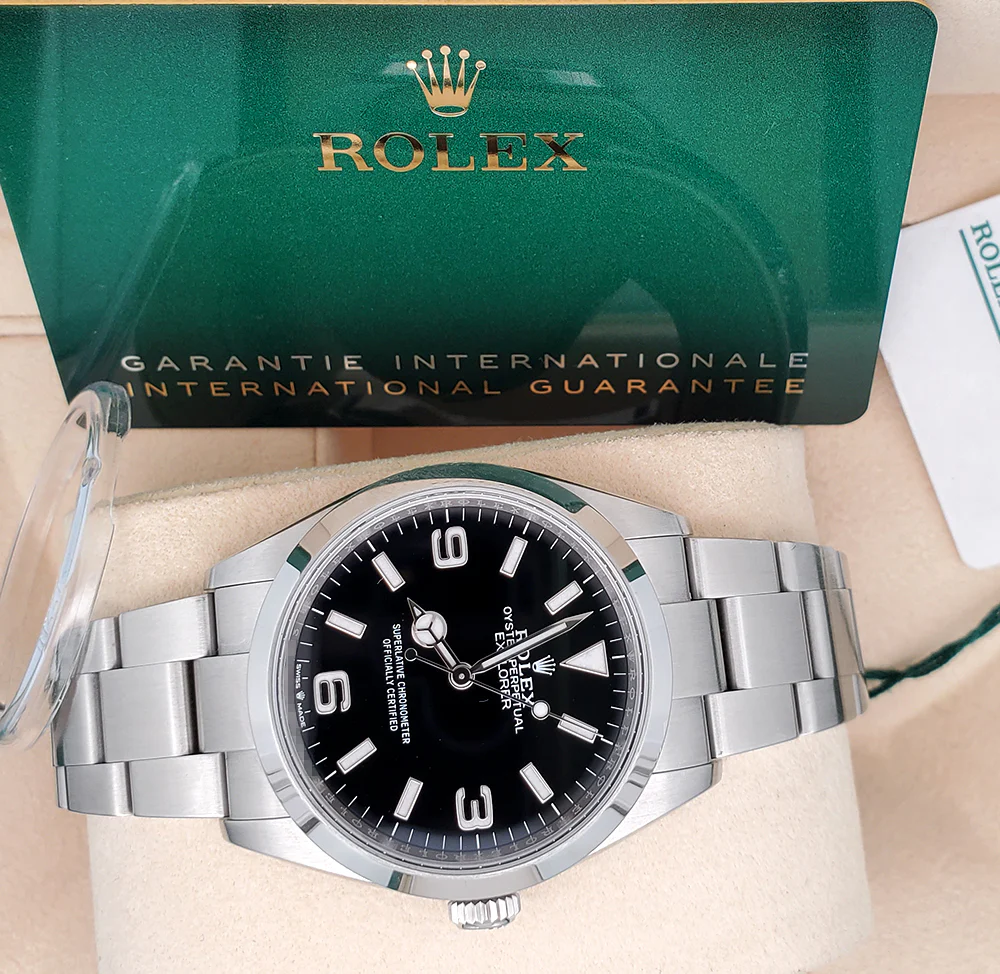 2023 Rolex Explorer Oyster Perpetual Black Dial 36mm Stainless Steel Watch 124270 Box Papers