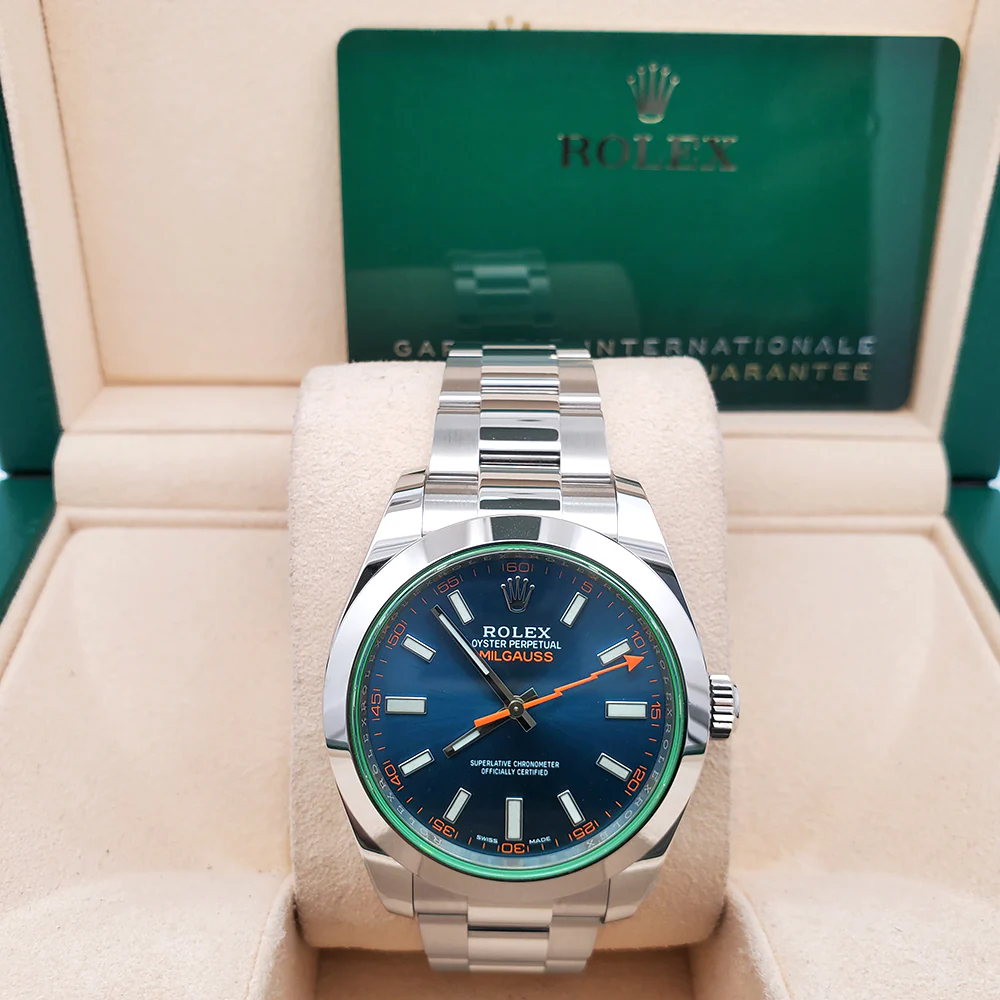 2023 Rolex Milgauss 40mm 116400GV Green Crystal Blue Index Dial Steel Watch Box Papers - Image 3
