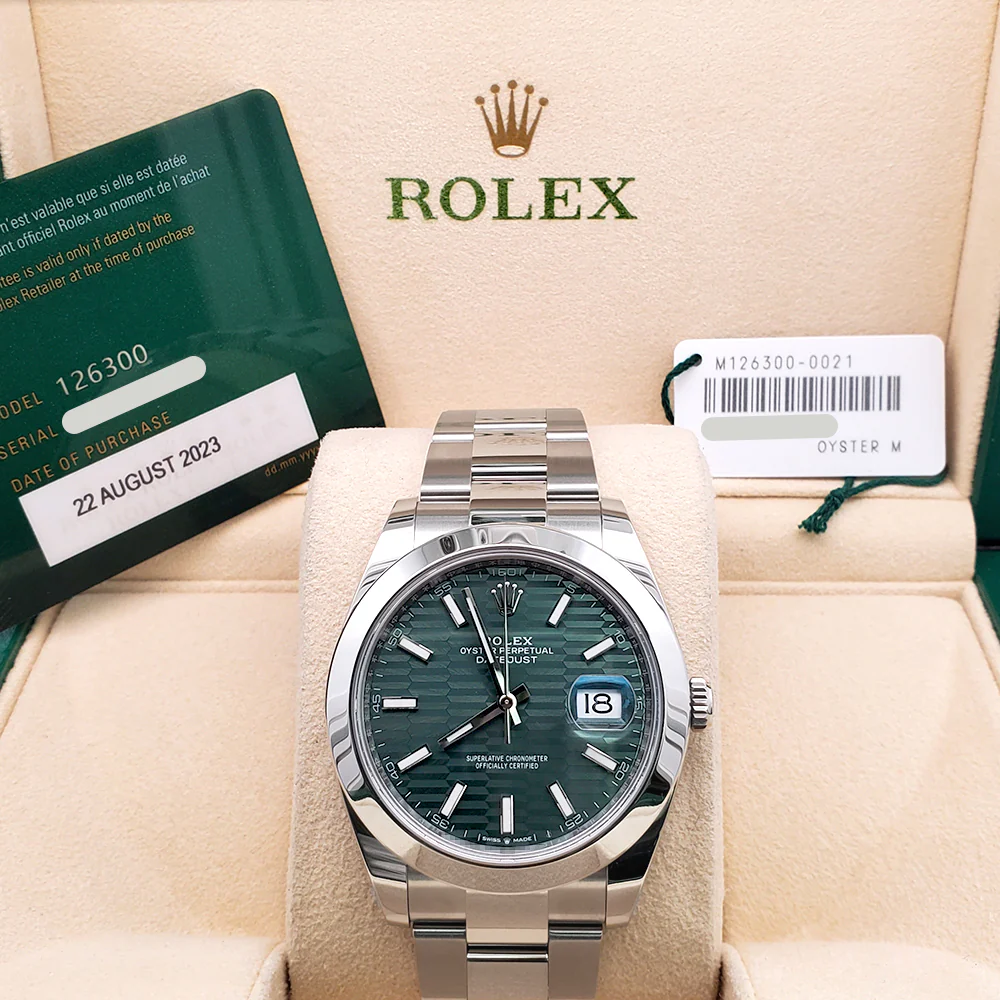 2023 Unworn Green Motif Rolex Datejust 41 Steel Oyster Watch 126300 Box/Papers/Tag - Image 3