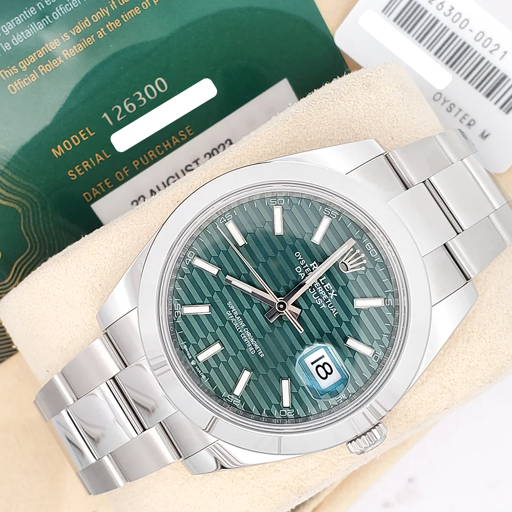 2023 Unworn Green Motif Rolex Datejust 41 Steel Oyster Watch 126300 Box/Papers/Tag - Image 4