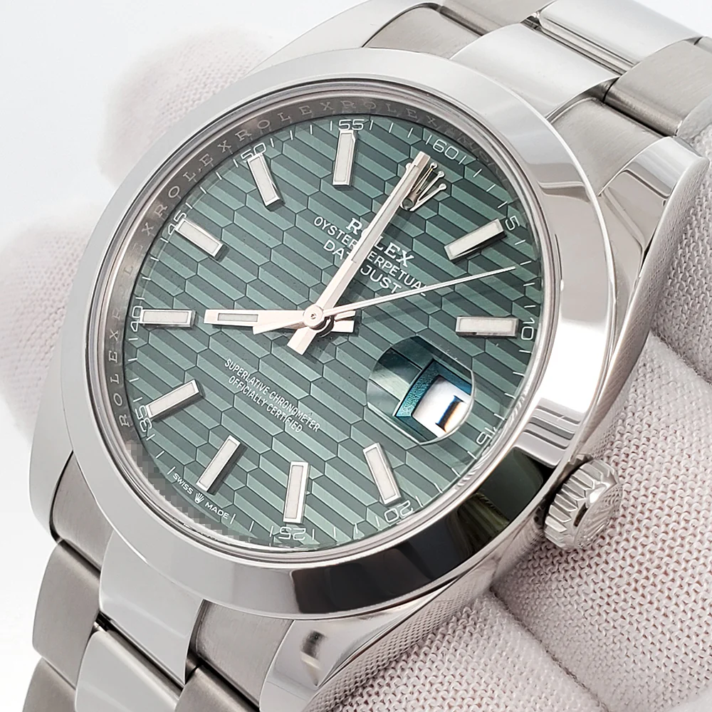 2023 Unworn Green Motif Rolex Datejust 41 Steel Oyster Watch 126300 Box Papers - Image 2