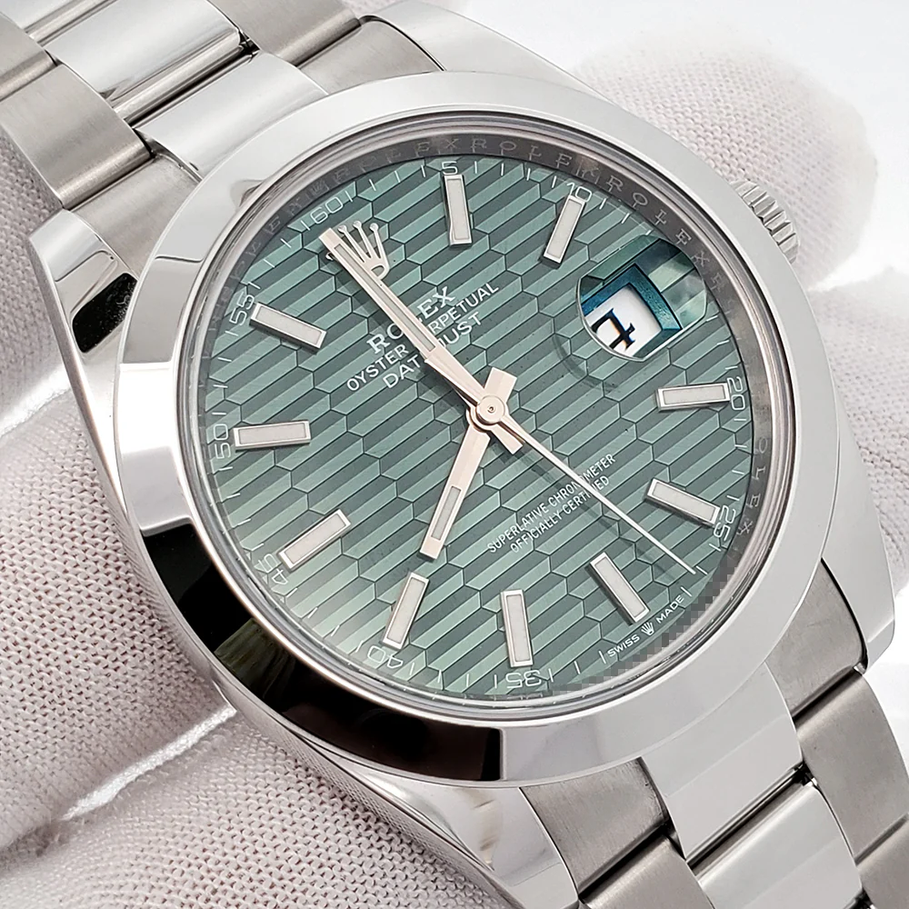 2023 Unworn Green Motif Rolex Datejust 41 Steel Oyster Watch 126300 Box Papers - Image 3