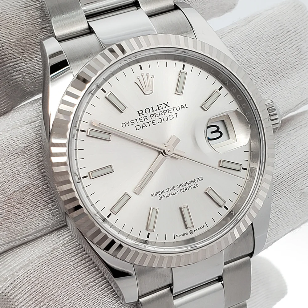 2023 Unworn Rolex Datejust 36mm 126234 Silver Index White Gold Fluted Bezel Steel Watch Box Papers - Image 2