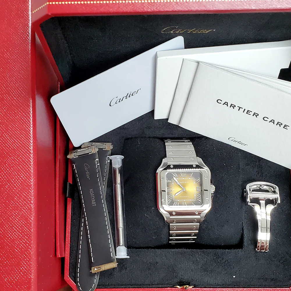 2024 Cartier Santos 35.1mm Gradient Brown Steel Watch WSSA0065 Box/Papers/Strap