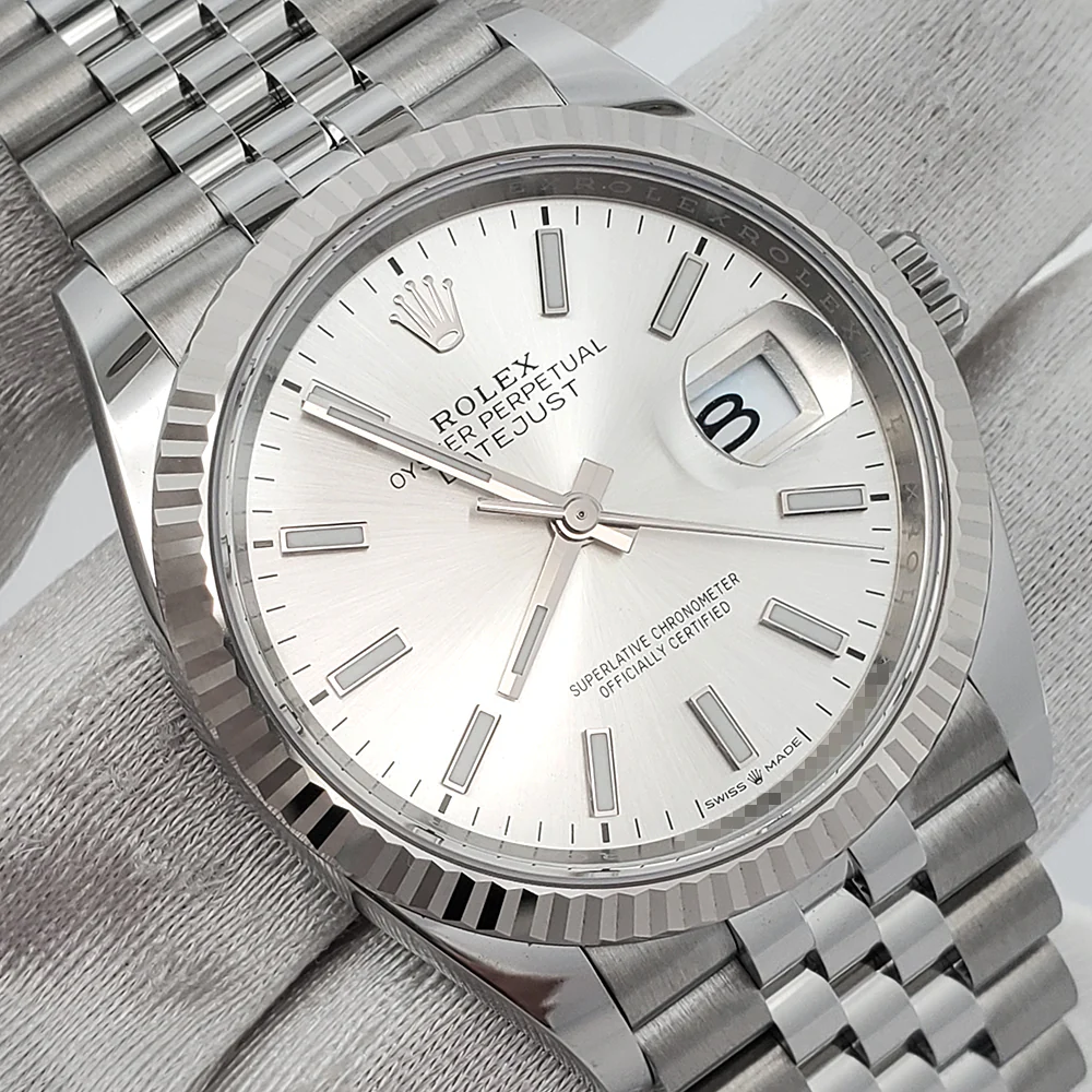 2024 Unworn Rolex Datejust 36mm 126234 Silver Index Fluted White Gold/Steel Jubilee Watch Box Papers - Image 3
