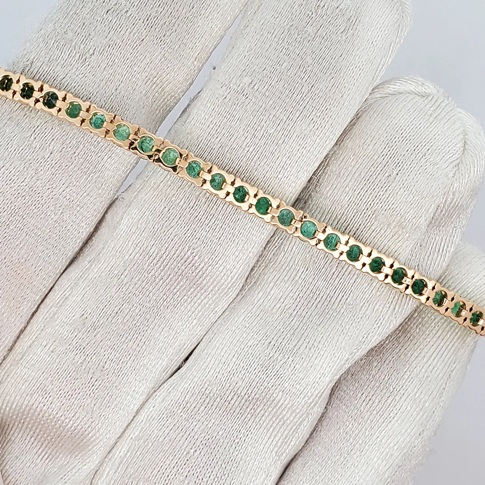 4ct Emerald 14k Yellow Gold 6.5" Tennis Bracelet - Image 4
