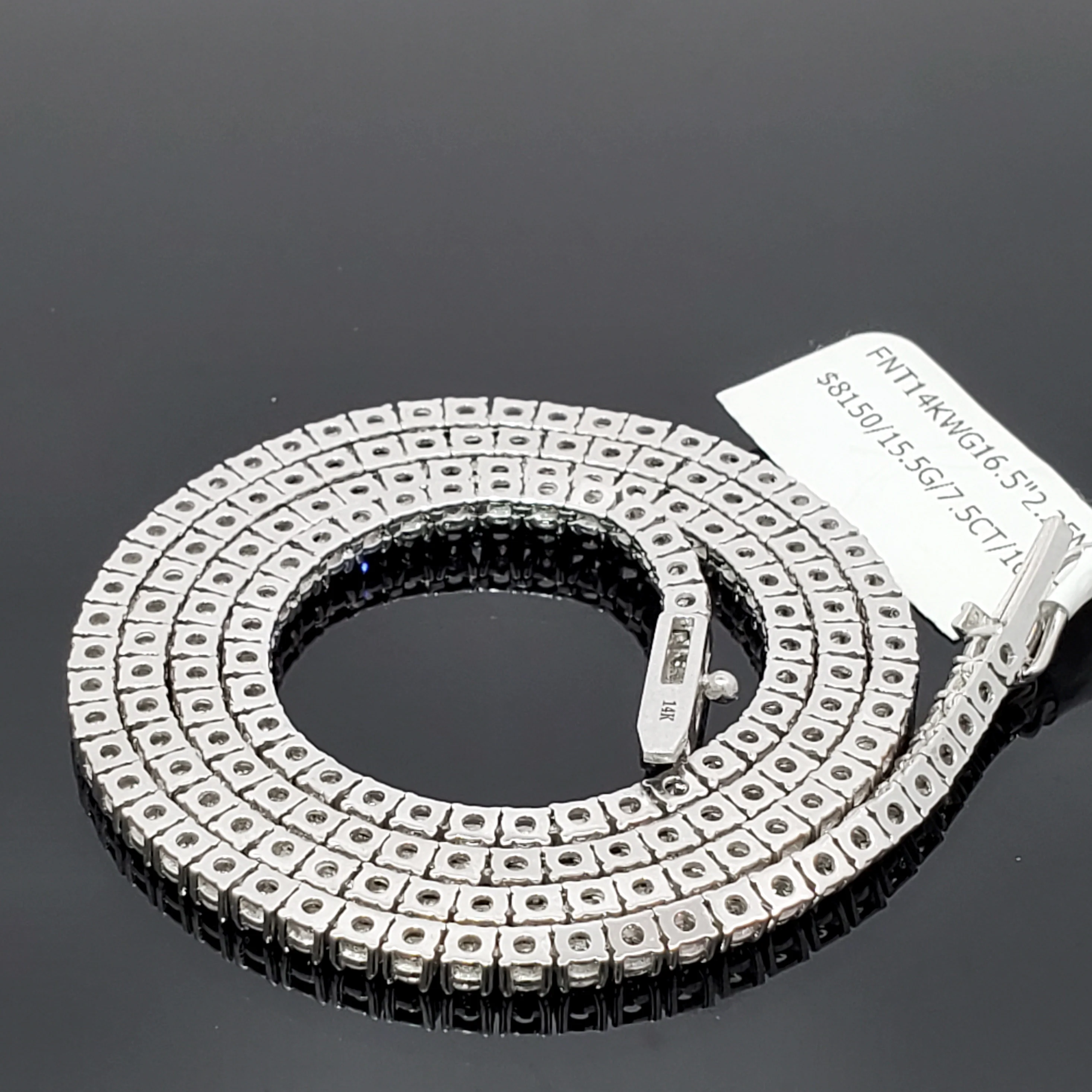 7.5ct Diamond 14k White Gold 16.5" Tennis Necklace - Image 3