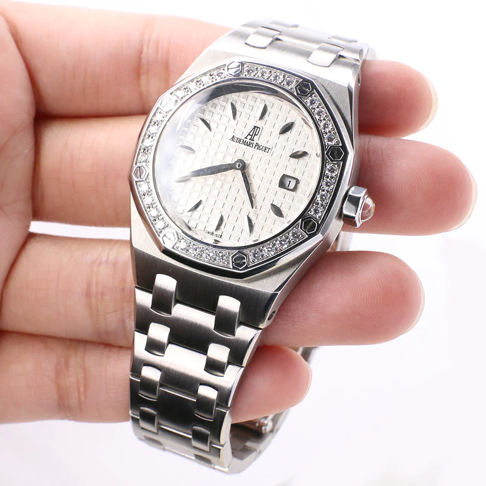 Audemars Piguet Lady Royal Oak 33mm Factory Diamond Bezel/Silver-toned Dial/Stainless Steel Watch/Box Papers - Image 3
