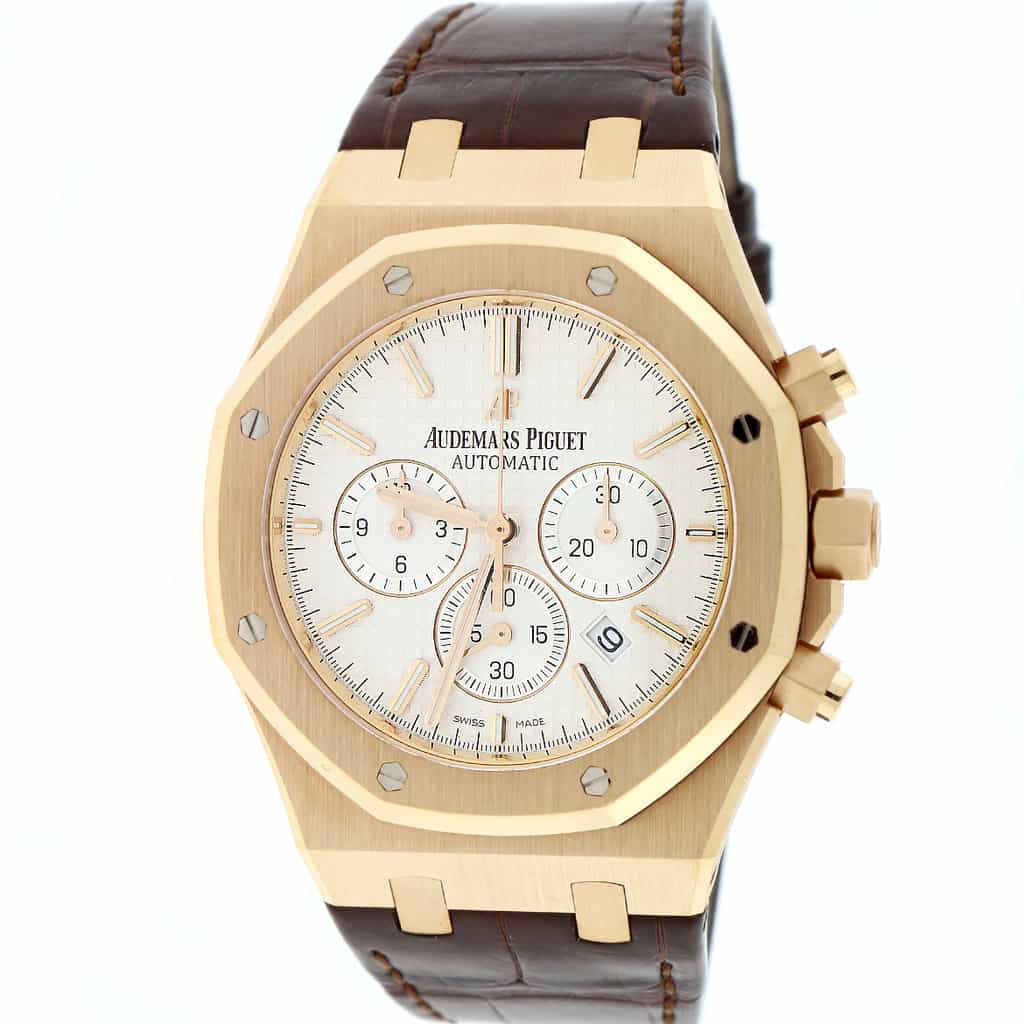 Audemars Piguet Royal Oak 18K Rose Gold 41MM Original Silver Index Dial Chronograph Mens Watch 26320OR.OO.D088CR.01