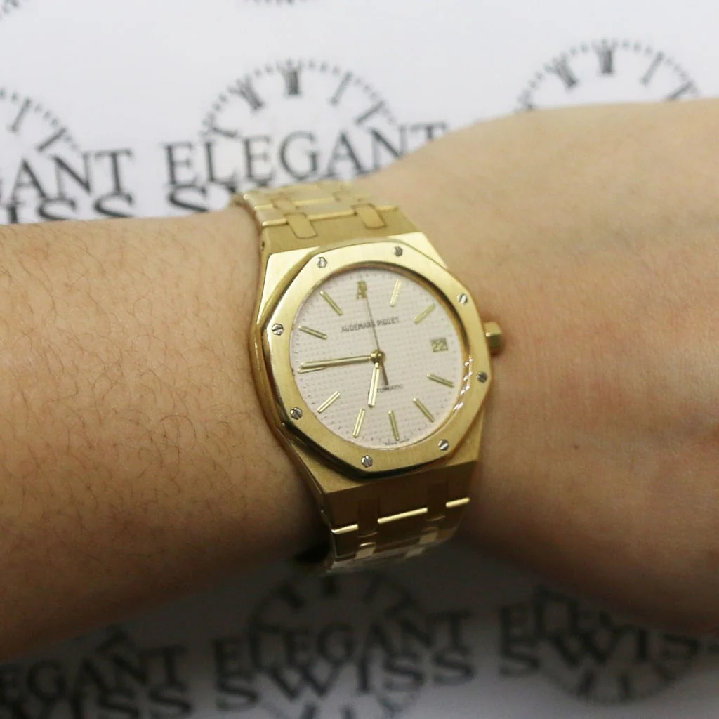 Audemars Piguet Royal Oak 18K Yellow Gold Factory Champagne Index Dial 37mm Automatic Watch 15450BA.OO.1256BA.01 - Image 4