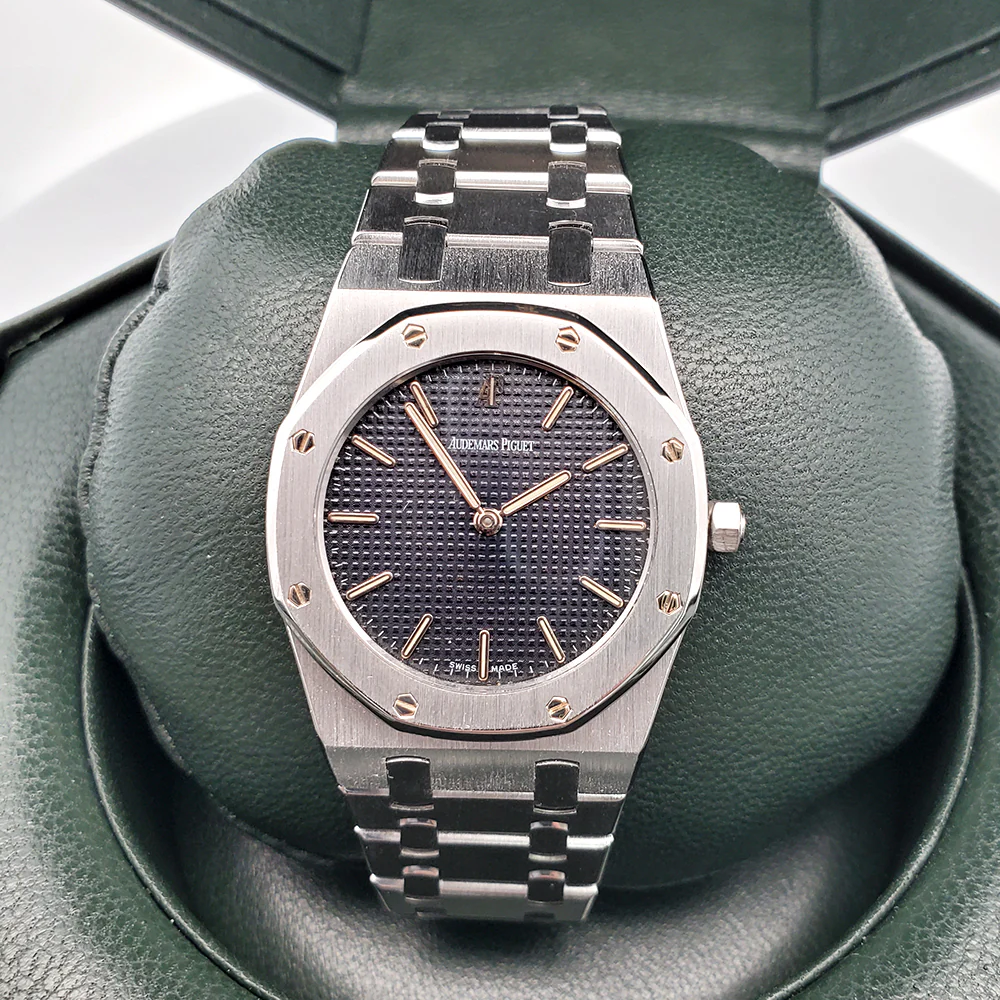 Audemars Piguet Royal Oak 33mm Black Tapisserie Steel Watch 6303ST Box Papers - Image 2