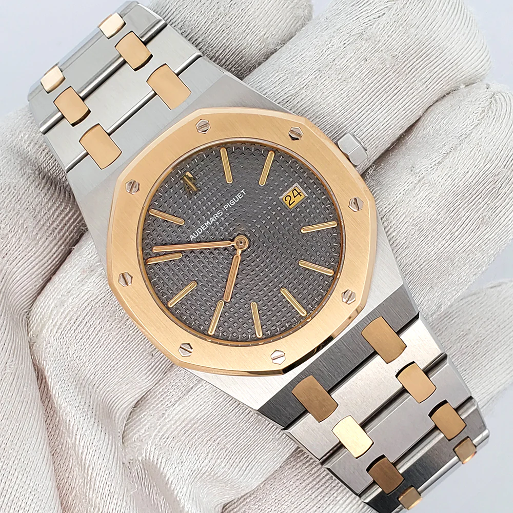 Audemars Piguet Royal Oak 33mm Grey Tapisserie 2-tone Yellow Gold/Steel Watch SA56175 Box Papers