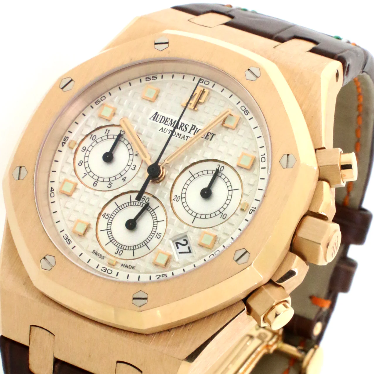Audemars Piguet Royal Oak 39mm Chronograph Rose Gold/Silver-Toned Dial/Hand-Stitched Brown Leather Strap/26022OR.OO.D088CR.01 - Image 2