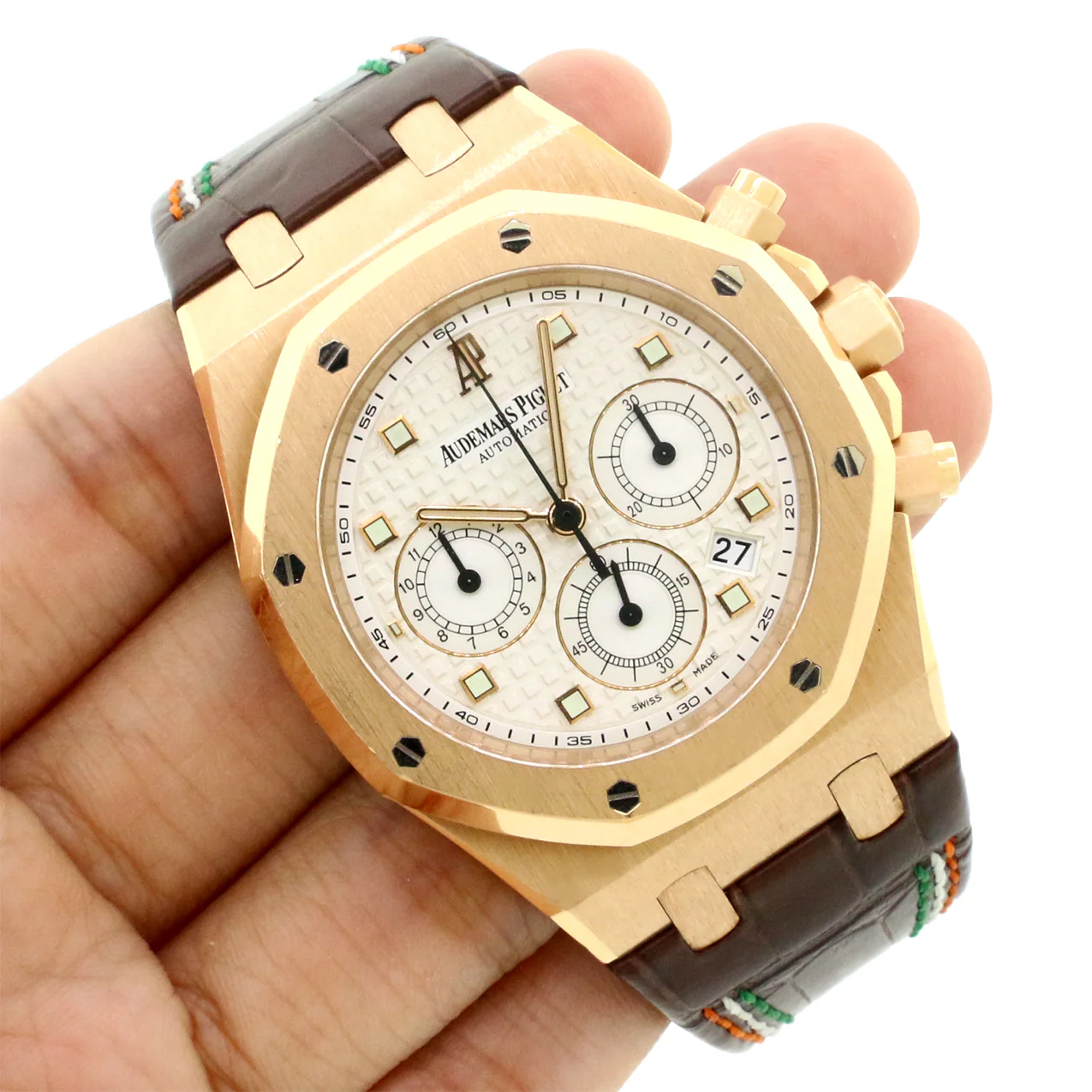 Audemars Piguet Royal Oak 39mm Chronograph Rose Gold/Silver-Toned Dial/Hand-Stitched Brown Leather Strap/26022OR.OO.D088CR.01 - Image 6