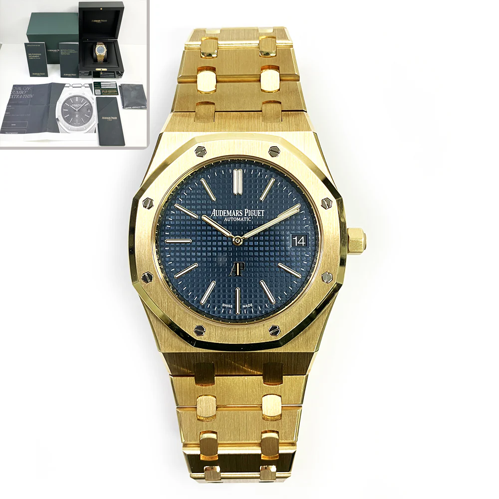 Audemars Piguet Royal Oak 39mm Extra-Thin Yellow Gold Blue Index Yellow Gold Bracelet 15202BA.OO.1240BA.01