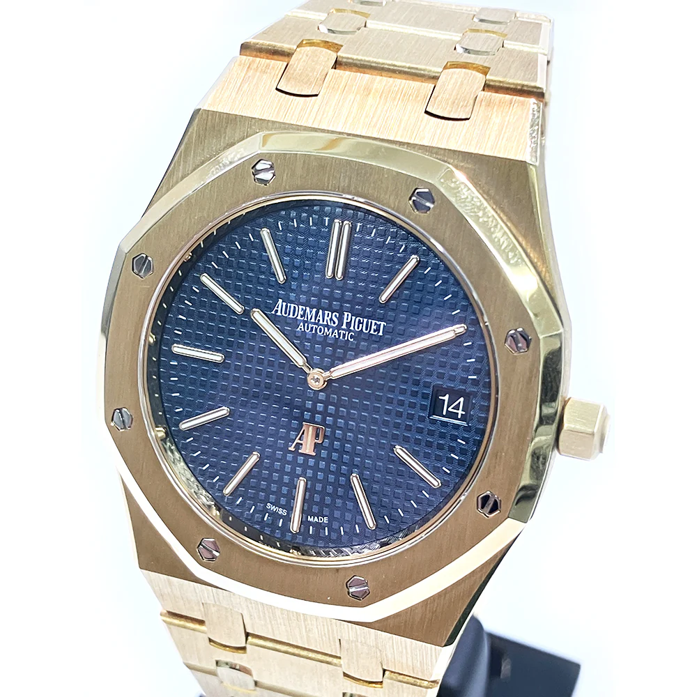 Audemars Piguet Royal Oak 39mm Extra-Thin Yellow Gold Blue Index Yellow Gold Bracelet 15202BA.OO.1240BA.01 - Image 4