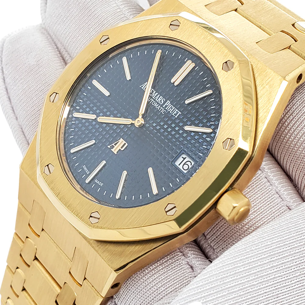 Audemars Piguet Royal Oak 39mm Jumbo Extra Thin Blue Dial Yellow Gold 15202BA Watch Box Papers - Image 4