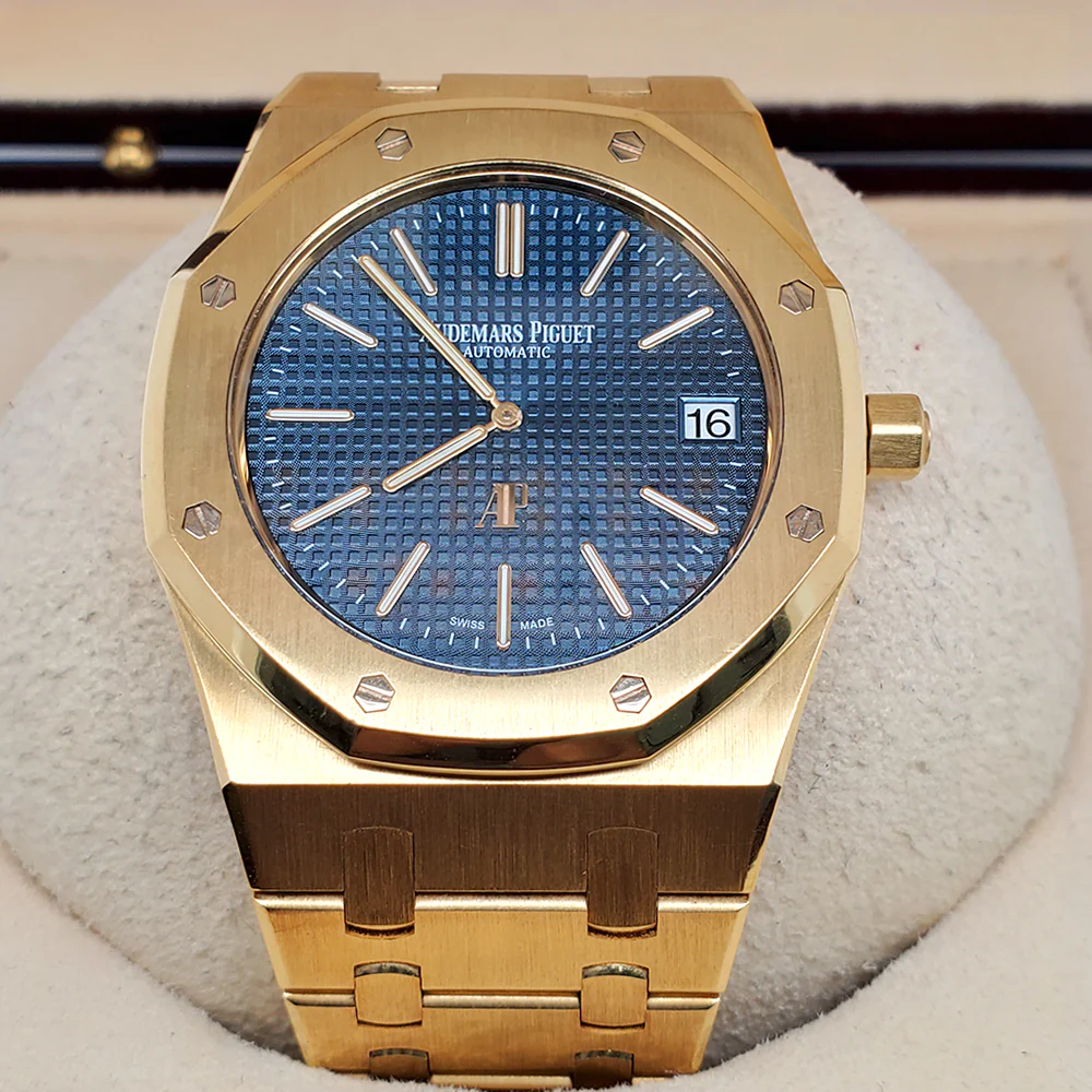 Audemars Piguet Royal Oak 39mm Jumbo Extra Thin Blue Dial Yellow Gold 15202BA Watch Box Papers - Image 5