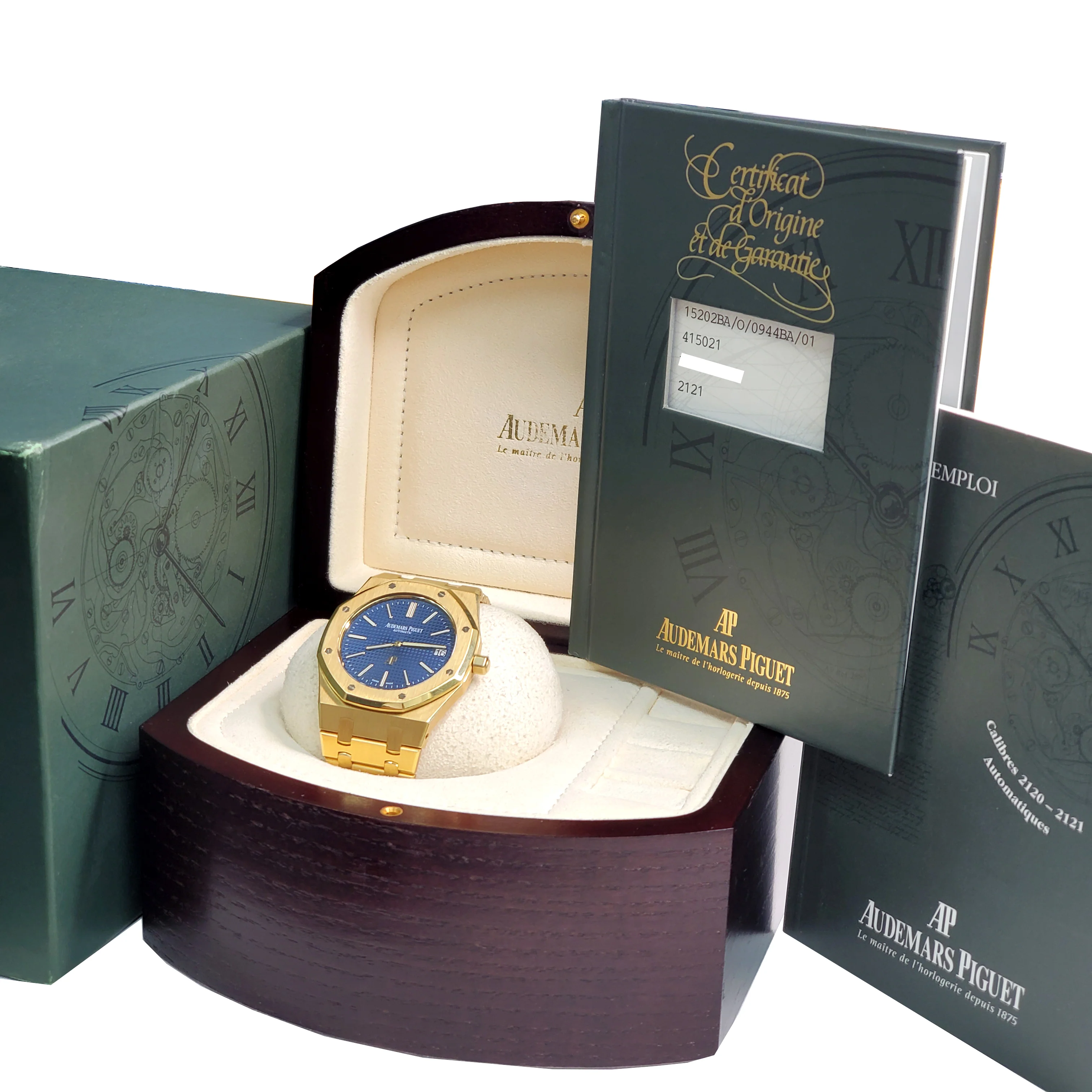Audemars Piguet Royal Oak 39mm Jumbo Extra Thin Blue Dial Yellow Gold 15202BA Watch Box Papers - Image 9