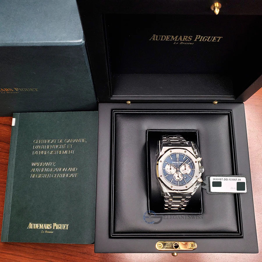 Audemars Piguet Royal Oak 41mm Chronograph Blue Dial Steel Watch 26331ST.OO.1220ST.01 Box Papers - Image 6