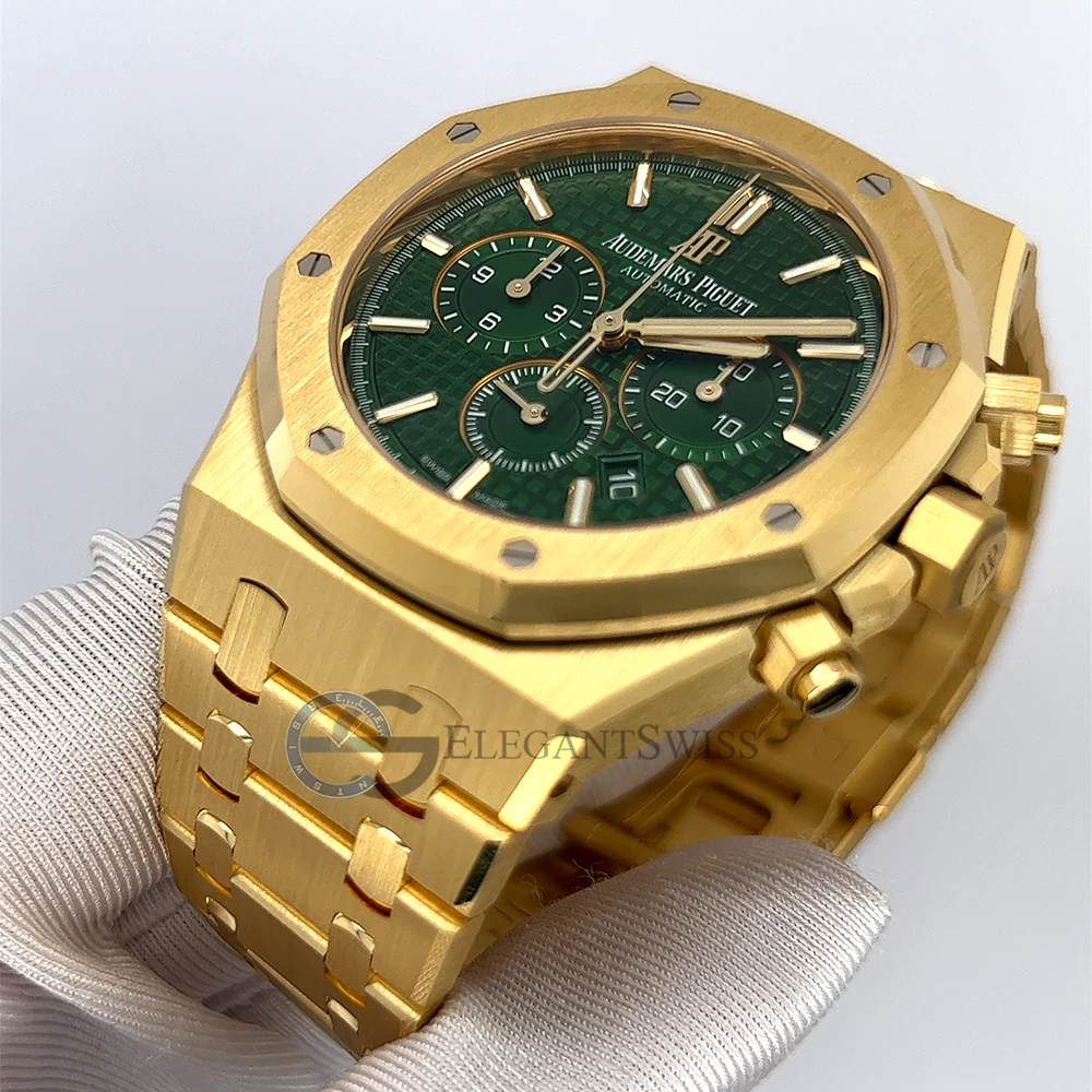 Unworn Audemars Piguet Royal Oak 41mm Chronograph Limited Edition Green Dial Yellow Gold Watch 26331BA.OO.1220BA.02 Box Papers - Image 3