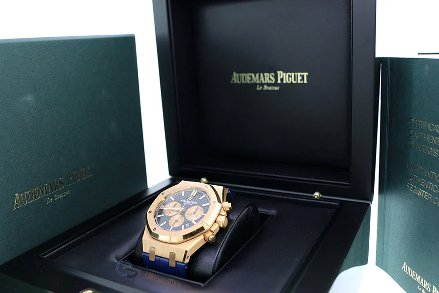 Audemars Piguet Royal Oak 41mm Chronograph Blue Dial Rose Gold Watch Box Papers - Image 6