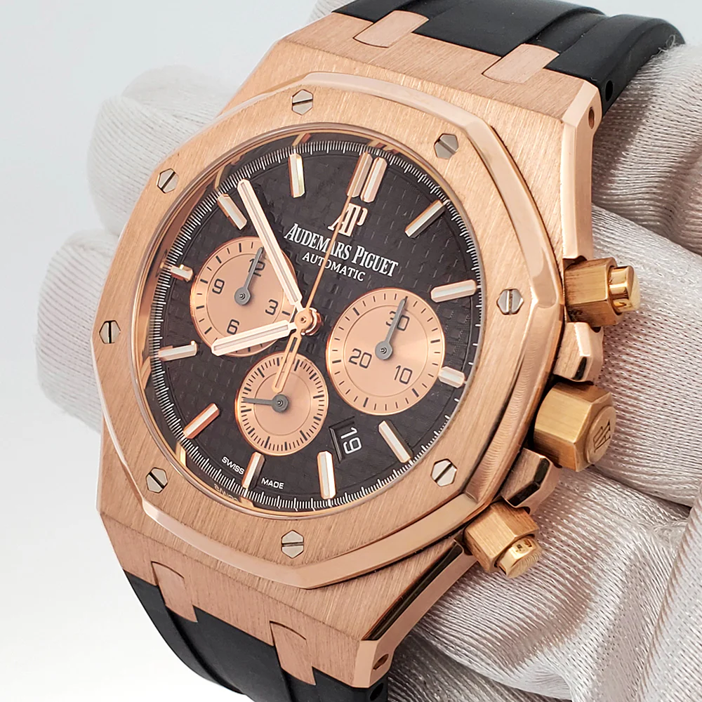 Audemars Piguet Royal Oak Chronograph 41mm 26331OR Chocolate Dial Rose Gold Watch Box Papers
