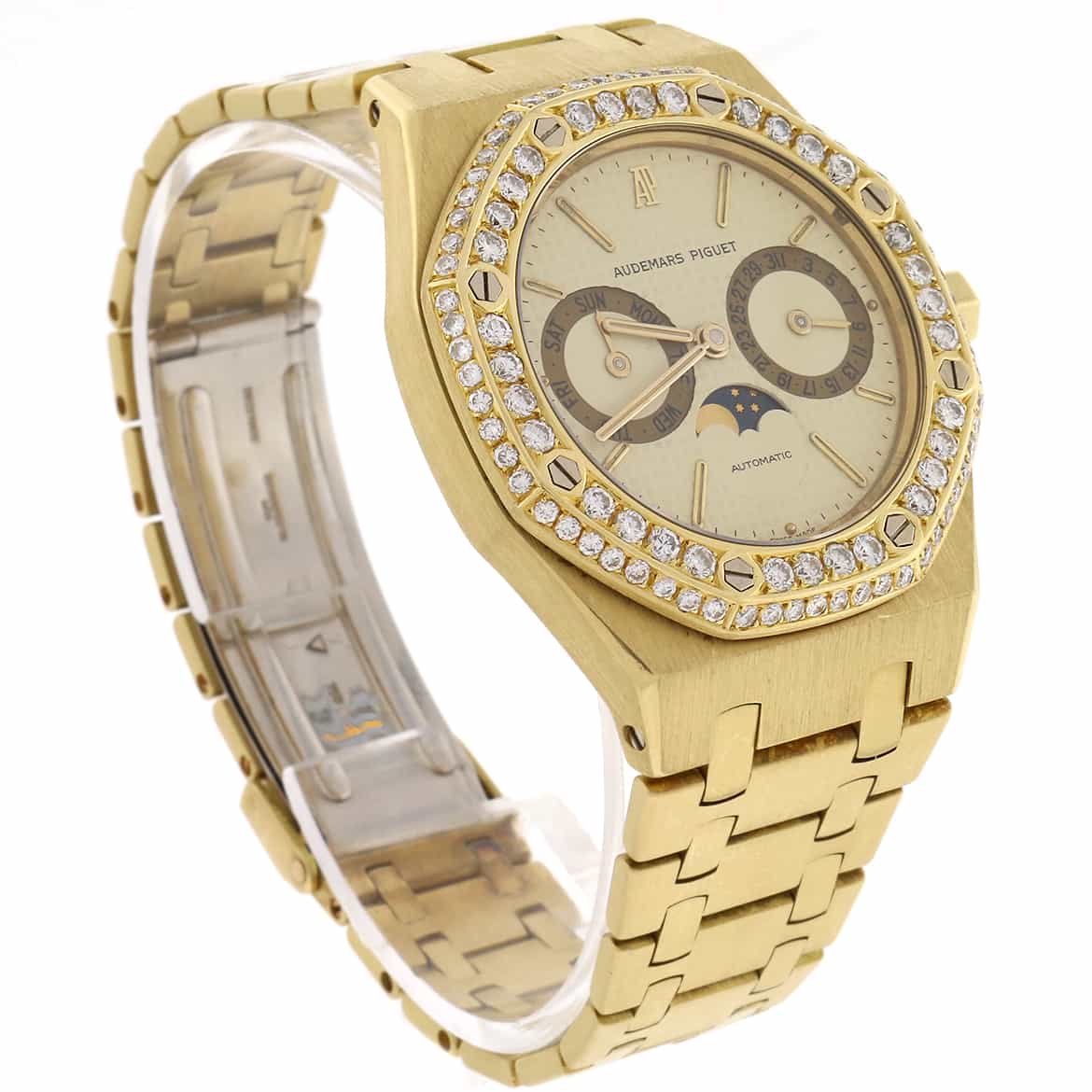 Audemars Piguet Royal Oak Day-Date Moonphase Calendar 18K Yellow Gold Automatic Mens Watch w/2.3CT Diamond Bezel - Image 10