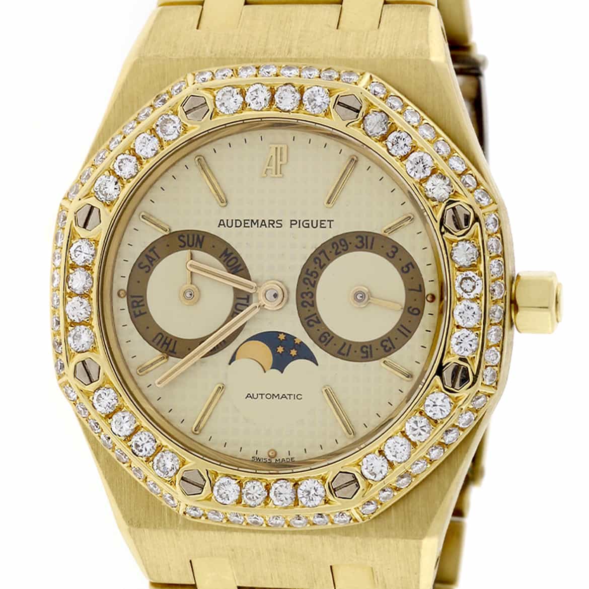 Audemars Piguet Royal Oak Day-Date Moonphase Calendar 18K Yellow Gold Automatic Mens Watch w/2.3CT Diamond Bezel - Image 3