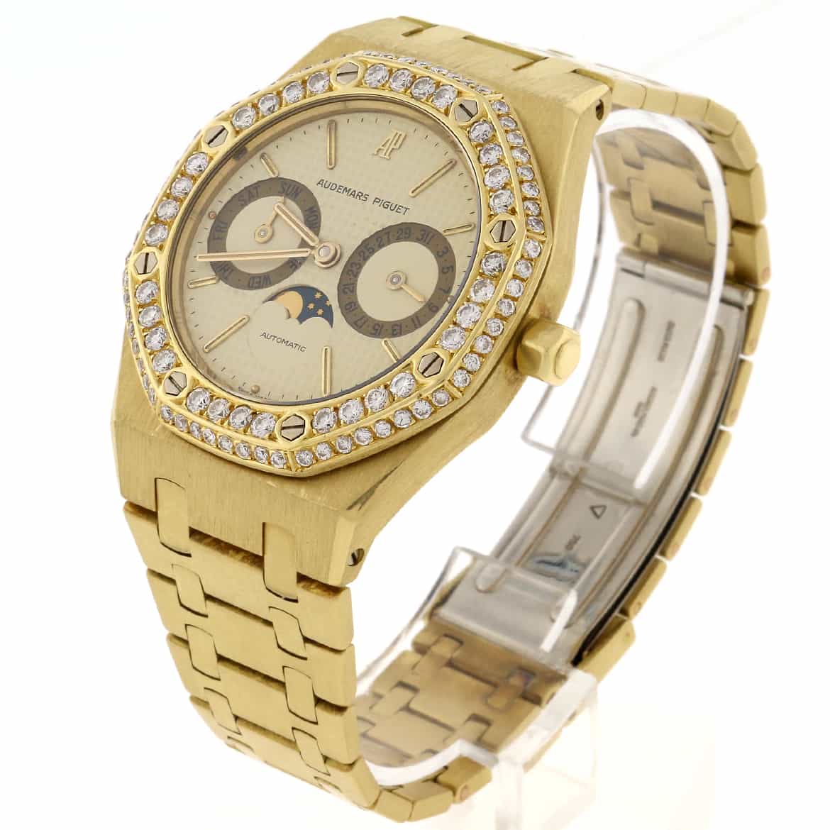 Audemars Piguet Royal Oak Day-Date Moonphase Calendar 18K Yellow Gold Automatic Mens Watch w/2.3CT Diamond Bezel - Image 4
