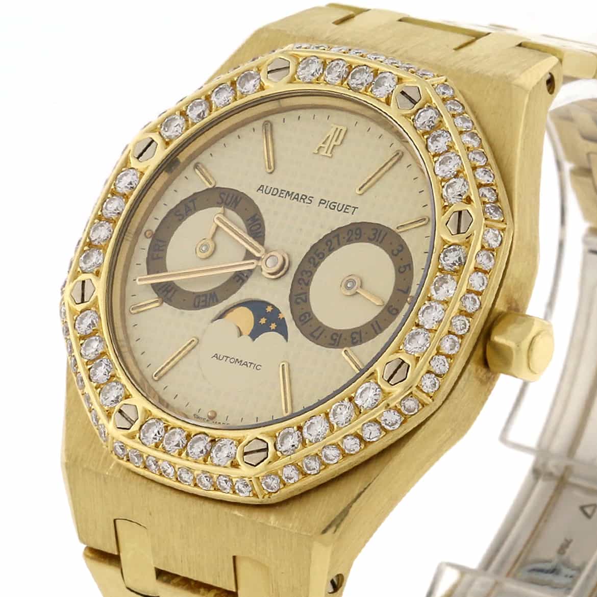 Audemars Piguet Royal Oak Day-Date Moonphase Calendar 18K Yellow Gold Automatic Mens Watch w/2.3CT Diamond Bezel - Image 6