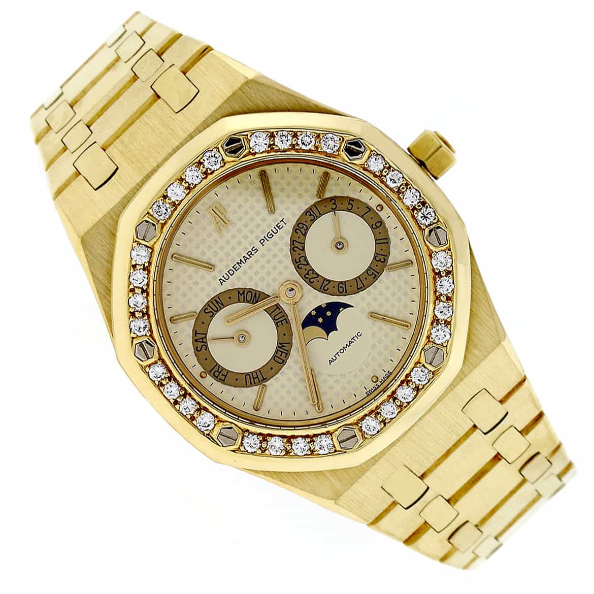 Audemars Piguet Royal Oak Day-Date Moonphase Calendar 18K Yellow Gold Automatic Mens Watch w/Diamond Bezel - Image 2