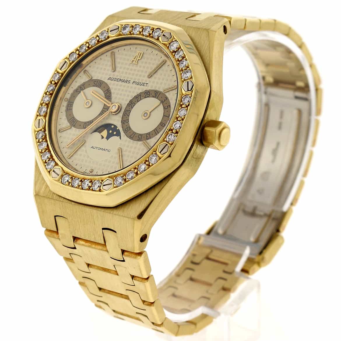 Audemars Piguet Royal Oak Day-Date Moonphase Calendar 18K Yellow Gold Automatic Mens Watch w/Diamond Bezel - Image 3