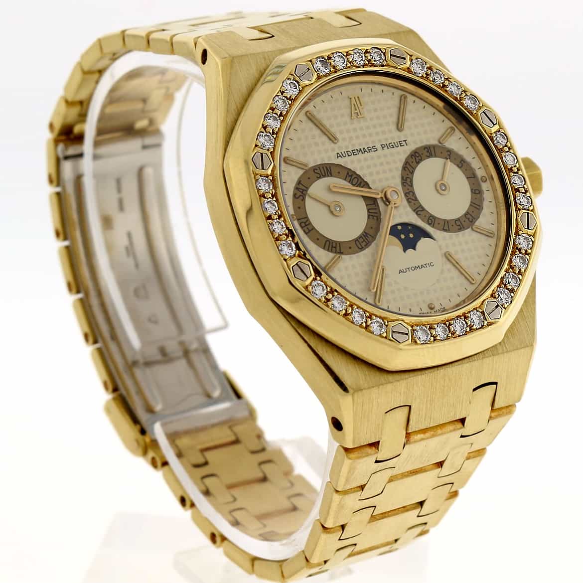 Audemars Piguet Royal Oak Day-Date Moonphase Calendar 18K Yellow Gold Automatic Mens Watch w/Diamond Bezel - Image 4