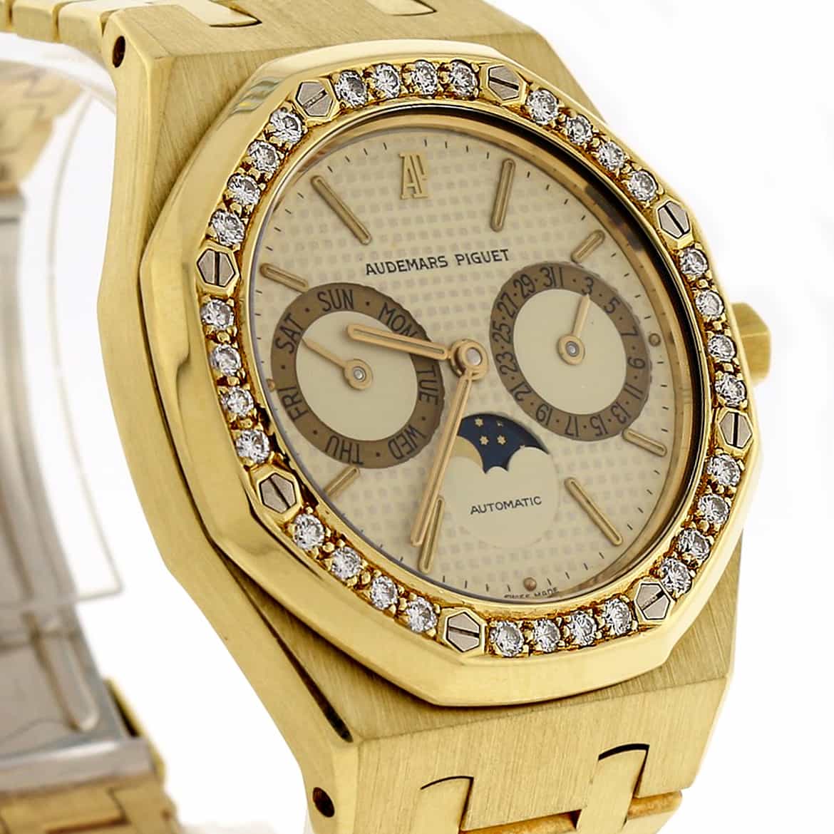 Audemars Piguet Royal Oak Day-Date Moonphase Calendar 18K Yellow Gold Automatic Mens Watch w/Diamond Bezel - Image 9