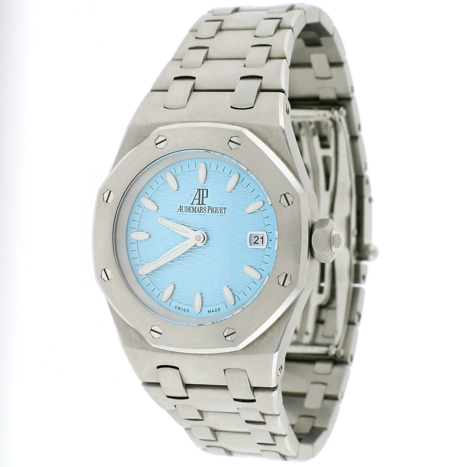 Audemars Piguet Royal Oak Ladies 33mm Factory Blue Wave Dial Stainless Steel Watch 67600ST.OO.1210ST.02