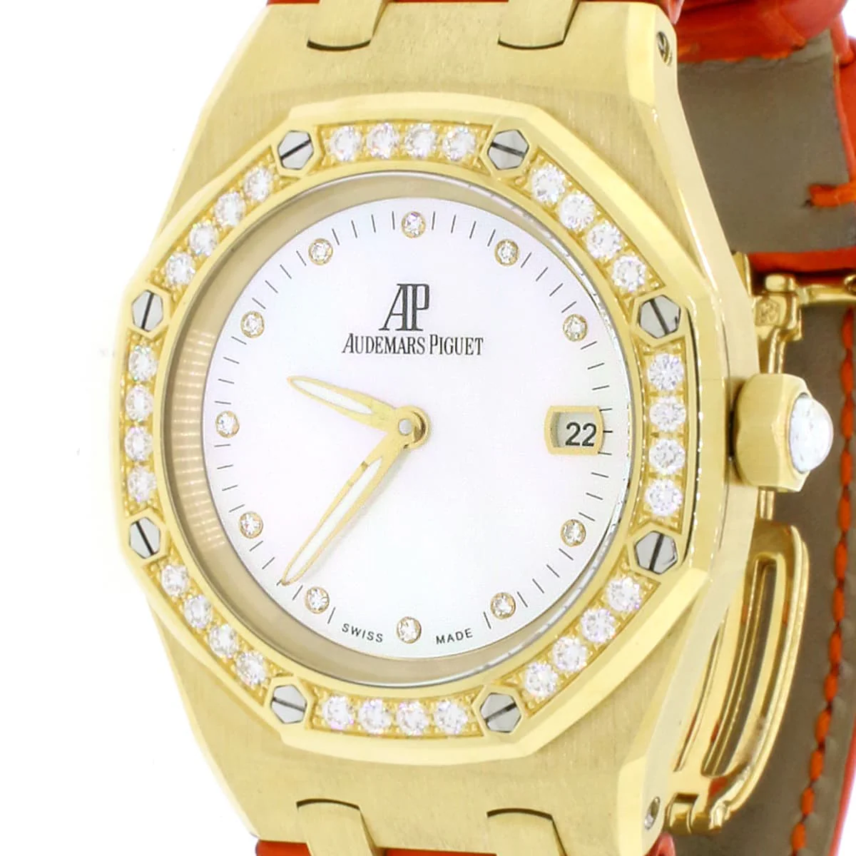 Audemars Piguet Royal Oak Lady 18K Yellow Gold Factory White MOP Diamond Dial Diamond Bezel 33mm Watch 67601BA.ZZ.D012CR.02 Box Papers - Image 8
